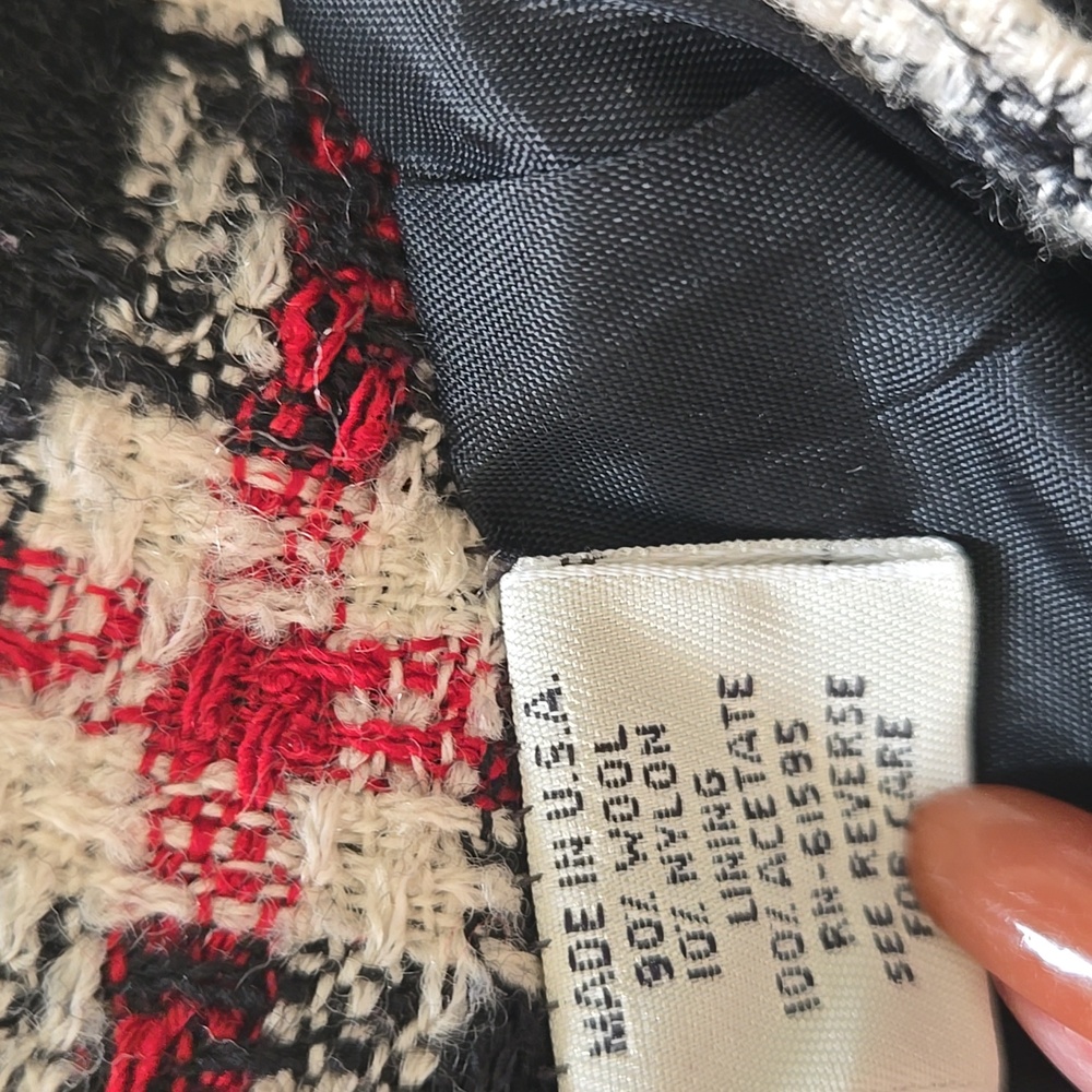 Vintage Ann Taylor Black Red Cream Plaid Wool Skirt 12 Preppy Gameday Academia - Picture 4 of 6